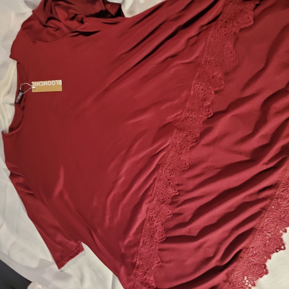 BloomChic Tops - Bloomchic Women's Red Lace Trim High Low Blouse